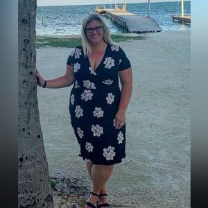 Floral Black Faux Wrap Dress